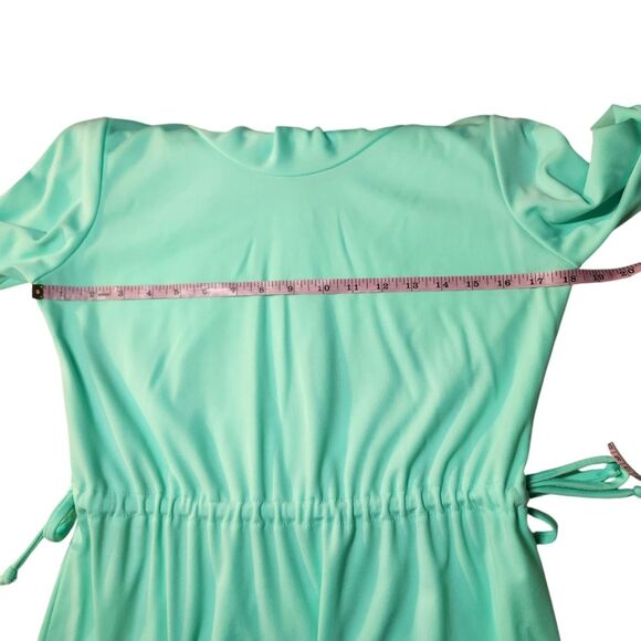 Vintage 70s Dress Disco Mod Long Sleeve Empire‎ Waist Maxi Flowy Mint Green L - Picture 10 of 16